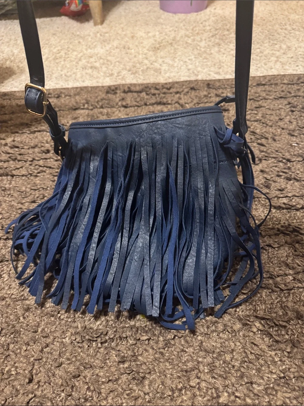 Fringe Crossbody Bag in Navy Blue